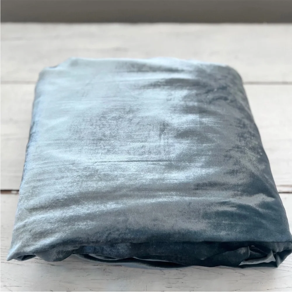 RARE West Elm FULL / QUEEN Crinkle Velvet Duvet Cover Silver Gray Blue Shimmer